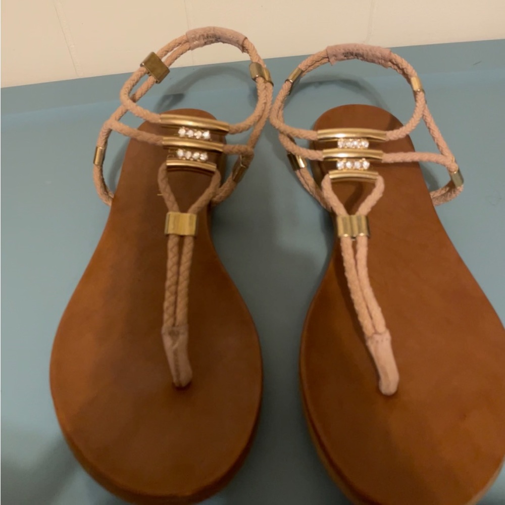 Madden Girl Tan and Gold Sandals